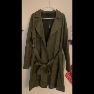 Olive Green suede Jacket with waist tie closure